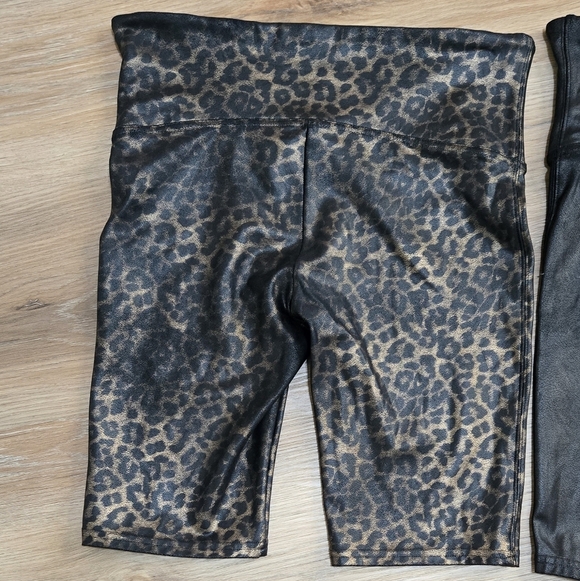 Spanx 2 Pair Black and Leopard Faux Leather Biker Shorts - Picture 6 of 15